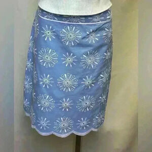 Talbots Knee Length Blue Floral Chambray Embordered Skirt Lined Size: Womens 6